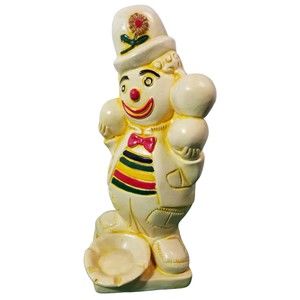 Vintage RARE Chalkware 14" Clown Ashtray-Piggy Bank Mexico Red Yellow Blue Green